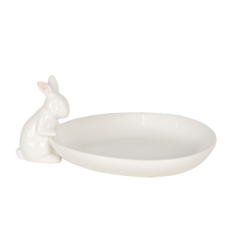 Clayre & Eef Vassoio da portata 20x13x8 cm Bianco Ceramica Ovale Coniglio