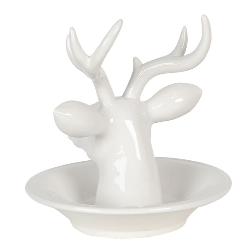 Clayre & Eef Jewellery Dish Deer 23x23x23 cm White Ceramic Round
