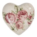 Clayre & Eef Décoration Coeur 8x8x4 cm Beige Rose Céramique En forme de coeur Fleurs