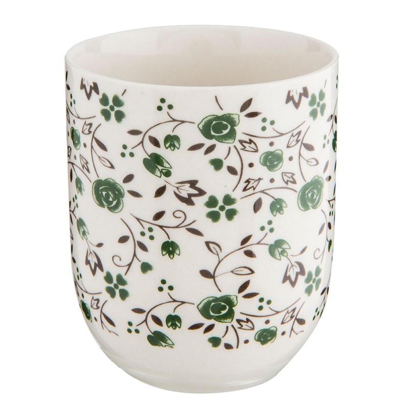 Clayre & Eef Mug 100 ml White Green Porcelain Round Flowers