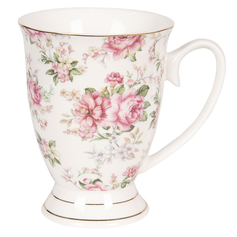 Clayre & Eef Mug 300 ml Beige Rose Porcelaine Rond Fleurs