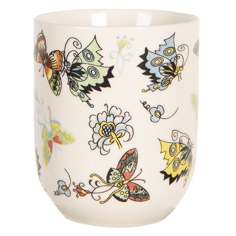 Clayre & Eef Mug 100 ml Beige Yellow Porcelain Round Butterflies