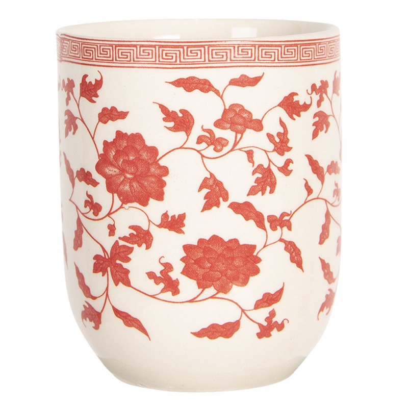 Clayre & Eef Mug 100 ml Beige Red Porcelain Round Flowers