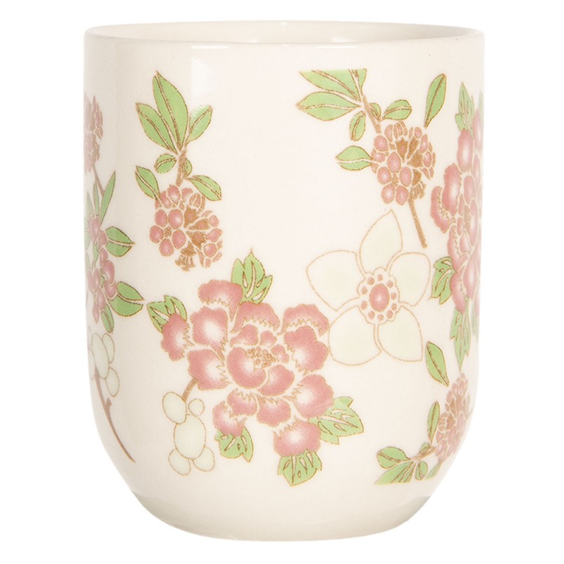 Clayre & Eef Mug 100 ml Beige Rose Porcelaine Rond Fleurs