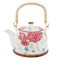 Clayre & Eef Teekanne mit Sieb 6CETE0020 700 ml Mehrfarbig Keramik Rund Blumen Teekanne Japanische Teekanne