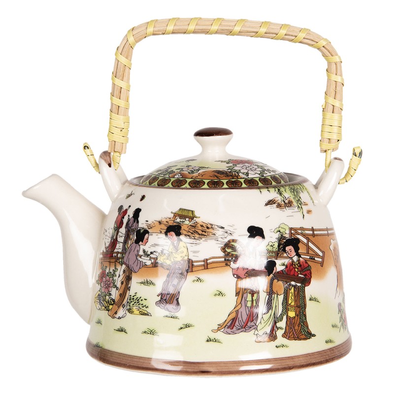 Clayre & Eef Teapot with Infuser 800 ml Beige Pink Porcelain Round Chinese