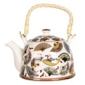Clayre & Eef Teapot with Infuser 800 ml Beige Blue Porcelain Round Fans