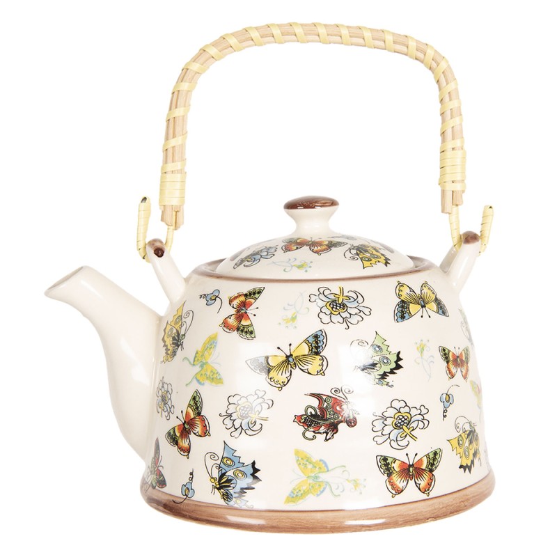Clayre & Eef Teapot with Infuser 800 ml Beige Yellow Porcelain Round Butterflies