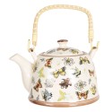 Clayre & Eef Teapot with Infuser 600 ml Beige Yellow Porcelain Round Butterflies