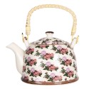 Clayre & Eef Teapot with Infuser 600 ml Beige Pink Porcelain Round Flowers