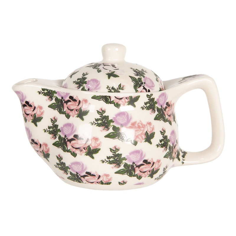 Clayre & Eef Teapot with Infuser 400 ml Beige Pink Porcelain Round Flowers