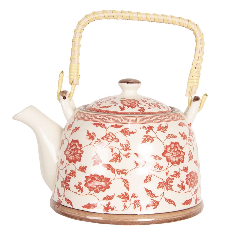 Clayre & Eef Teapot with Infuser 800 ml Beige Red Porcelain Round Flowers