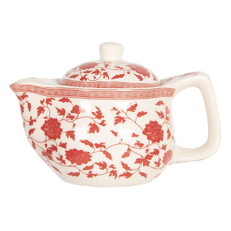 Clayre & Eef Teapot with Infuser 400 ml Beige Red Porcelain Round Flowers