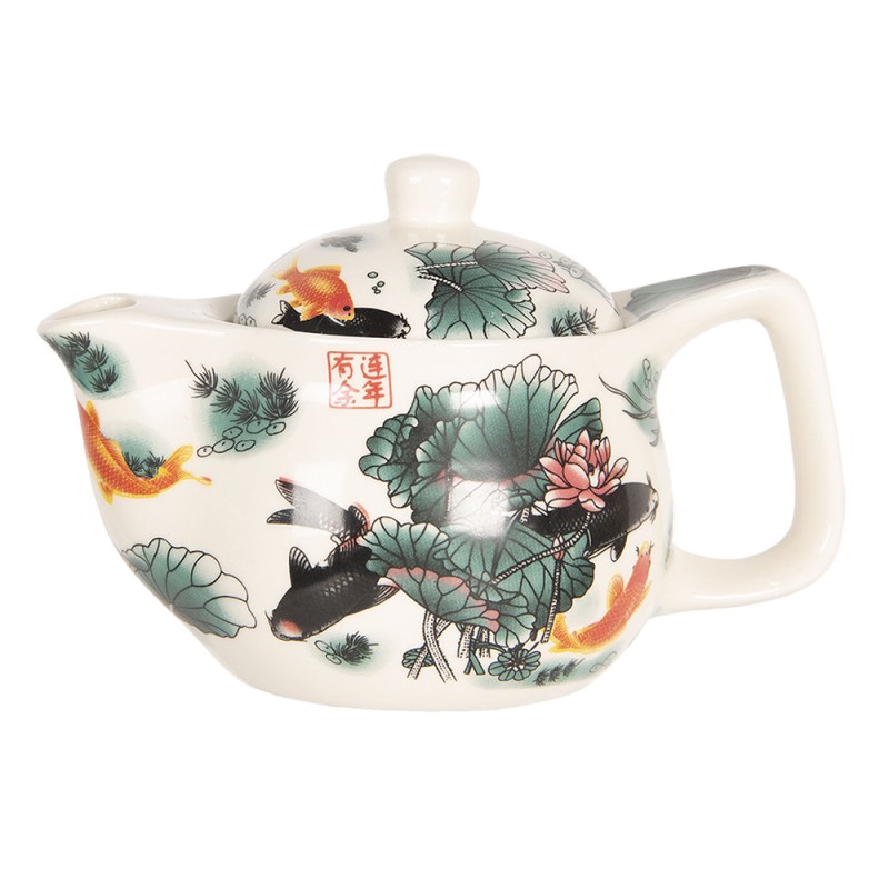 Clayre & Eef Teapot with Infuser 400 ml Beige Green Porcelain Round Fishes