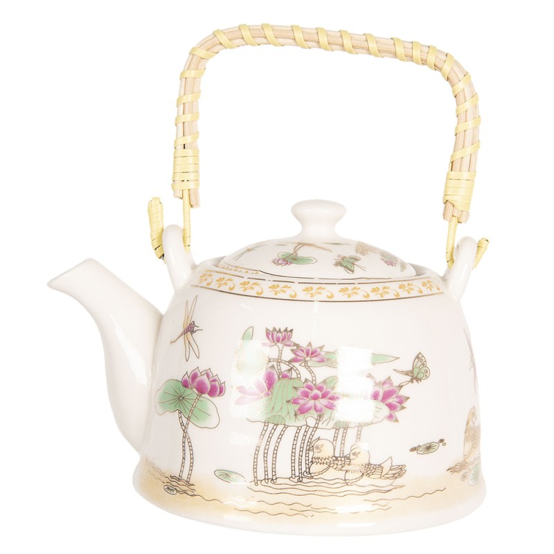 Clayre & Eef Teapot with Infuser 800 ml Beige Pink Porcelain Round Flowers