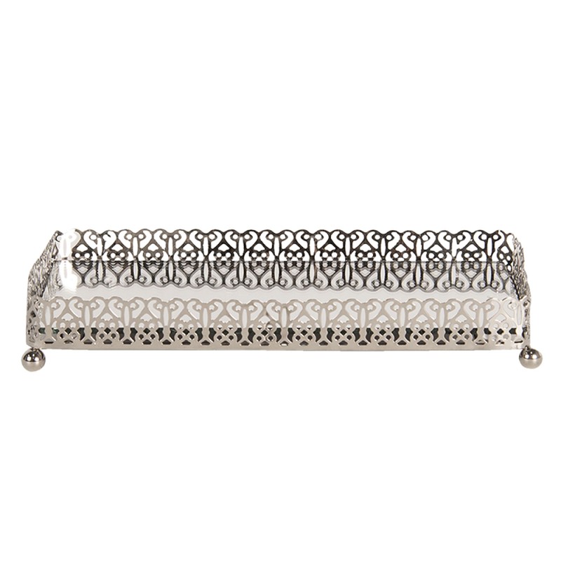Clayre & Eef Tealight Holder 20x10x3 cm Silver colored Metal Glass Rectangle