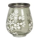 Clayre & Eef Tealight Holder Ø 9x11 cm Green White Glass Metal Flowers