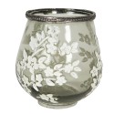 Clayre & Eef Teelichthalter Ø 12x13 cm Grün Weiß Glas Metall Blumen