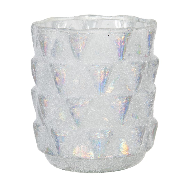 Clayre & Eef Tealight Holder Ø 9x10 cm White Glass Round