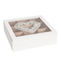 2Clayre & Eef Tea box 24x24x7 cm White Wood Glass Square