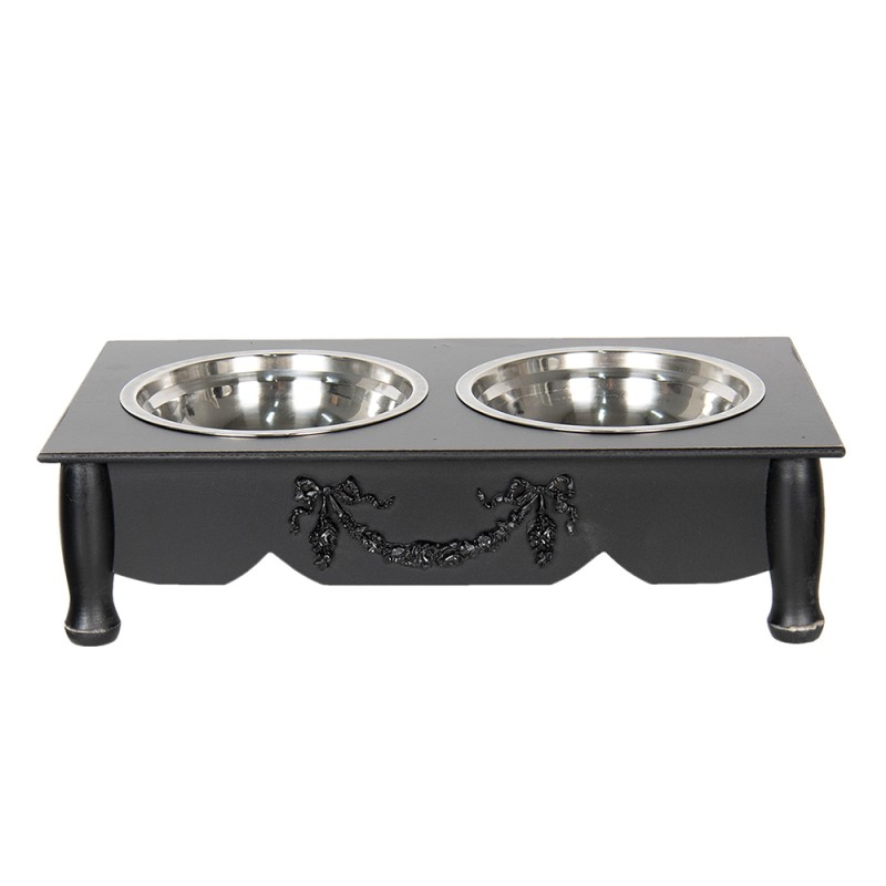 Clayre & Eef Dog Bowl 2x500 ml Black Wood Iron Rectangle