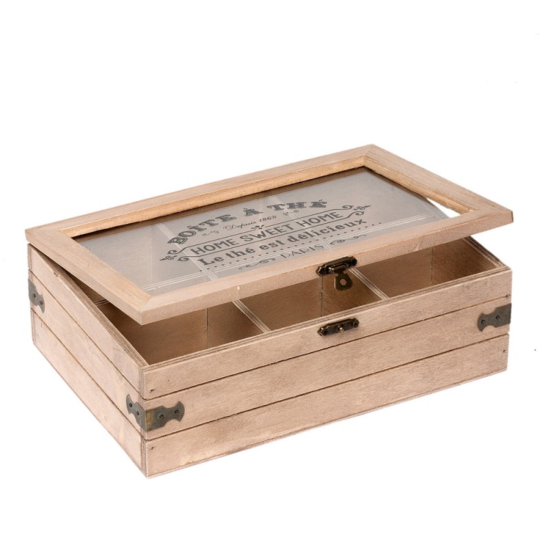 Clayre & Eef Tea Box with 6 Compartments 24x16x8 cm Brown Wood Rectangle