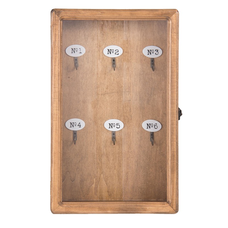 Clayre & Eef Key Cabinet 24x7x38 cm Brown Wood Glass Rectangle