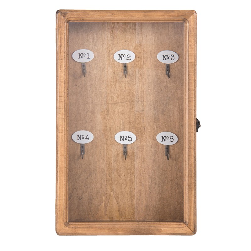 Clayre & Eef Key Cabinet 24x7x38 cm Brown Wood Glass Rectangle