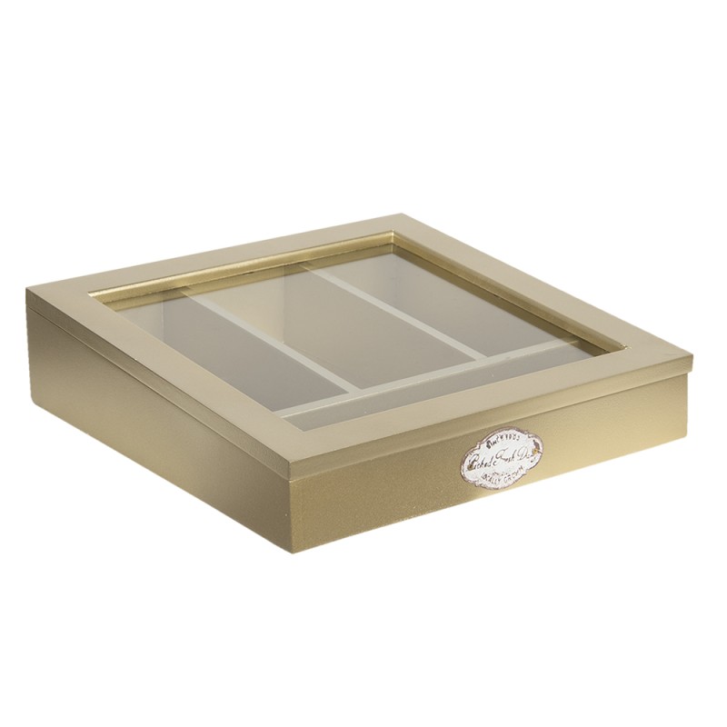 Clayre & Eef Cutlery Tray 30x30x8 cm Gold colored Wood Glass Square