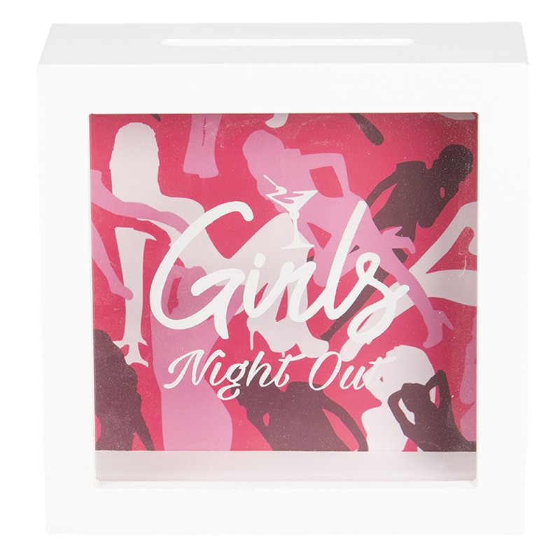 Clayre & Eef Tirelire 15x5x15 cm Blanc Bois Carré Girls Night Out