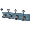 Clayre & Eef Wall Coat Rack 4 Hooks 45x10x18 cm Blue Wood Iron