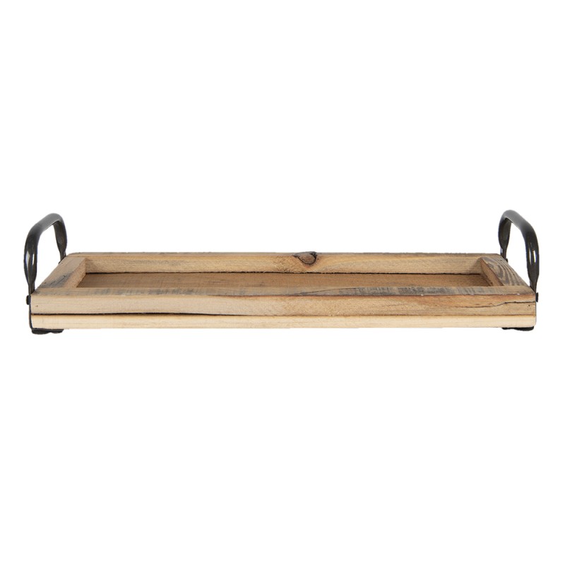 Clayre & Eef Decorative Serving Tray 41x14x7 cm Brown Wood Metal Rectangle