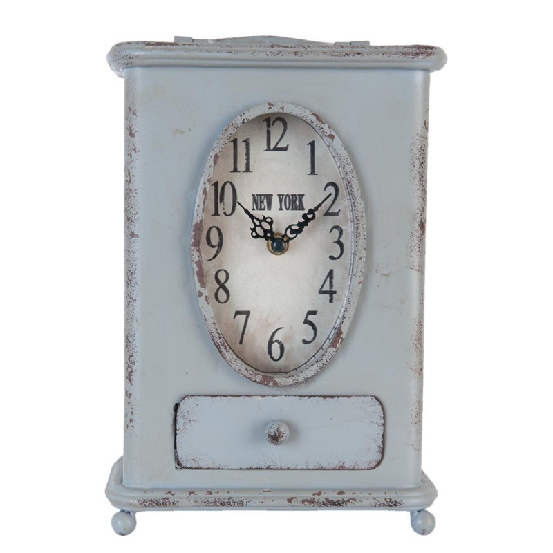 2Clayre & Eef Table Clock 20x13x30 cm Grey Iron Oval