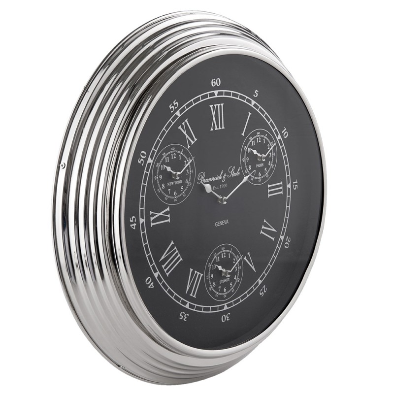 2Clayre & Eef Clock Ø 48x7 cm  Silver Iron Glass