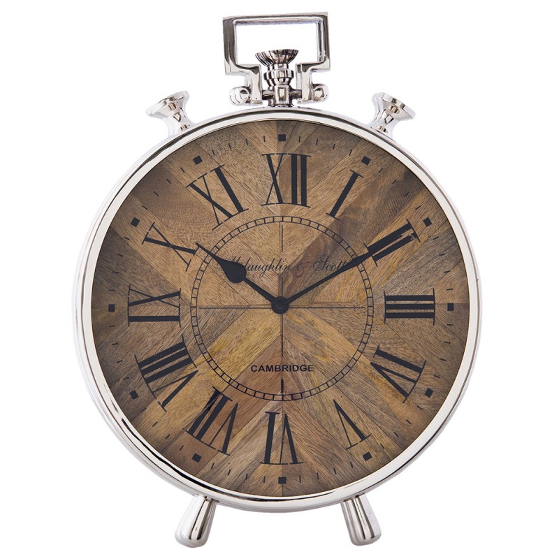 Clayre & Eef Table Clock 30*10*41 cm Silver Iron Wood