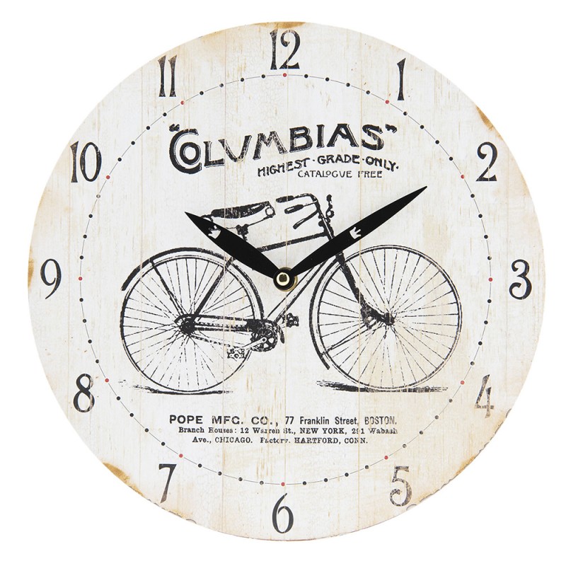 2Clayre & Eef Clock Ø 29 cm  Beige Wood Round