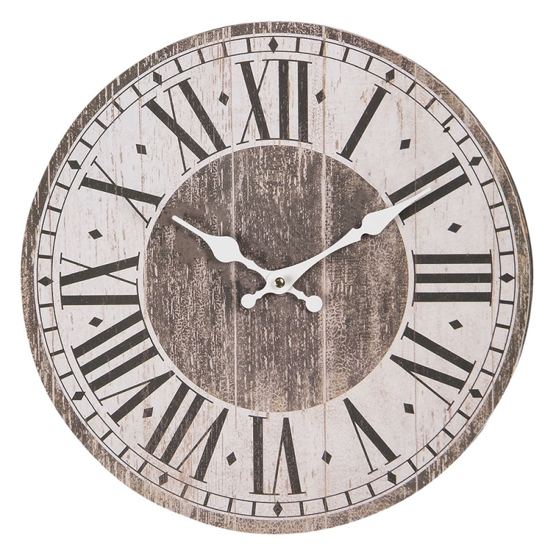Clayre & Eef Wall Clock Ø 34 cm  Brown Wood Round