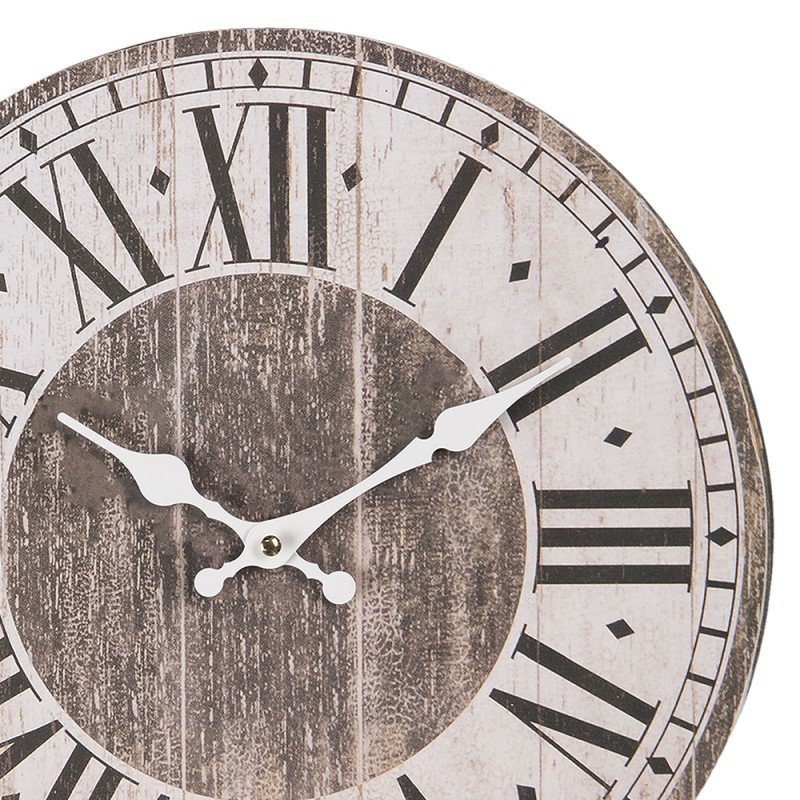 Clayre & Eef Wall Clock Ø 34 cm  Brown Wood Round