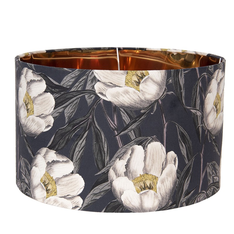 Clayre & Eef Lampshade Pendant Light Ø 45x28 cm Black White Textile Round Flowers