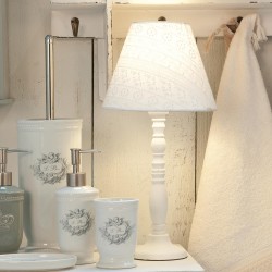 Clayre & Eef Base de lampe Lampe de table Ø 10*30 cm Blanc Bois