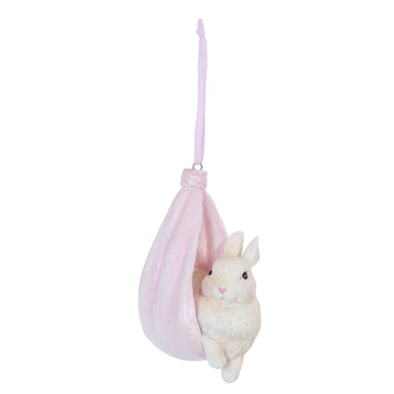 Clayre & Eef Pendant 5x7x10 cm Pink Plastic Rabbit