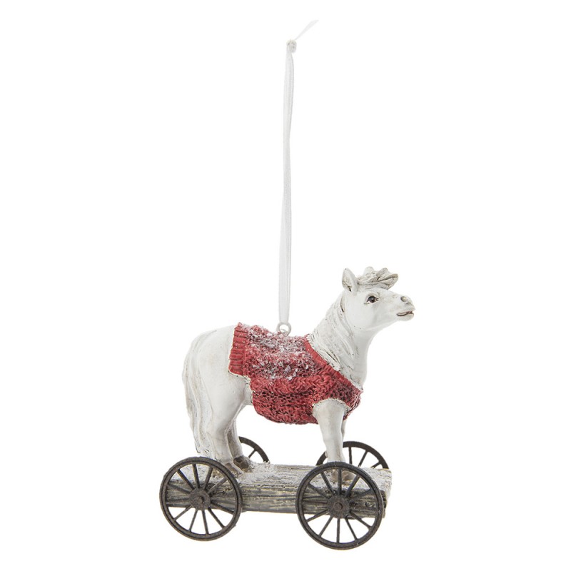 Clayre & Eef Wohnaccessoires Pferd 10 cm Weiß Rot