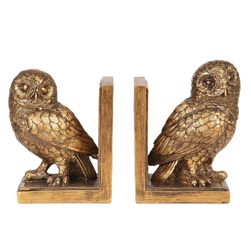 Clayre & Eef Bookends Set of 2 Owl 12x8x16 cm Gold colored Plastic