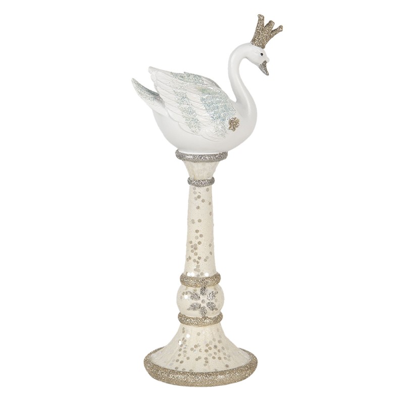 Clayre & Eef Kerzenständer Schwan 29 cm Weiß Kunststoff