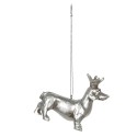 Clayre & Eef Weihnachtsanhänger Hund 8x3x6 cm Silberfarbig Kunststoff