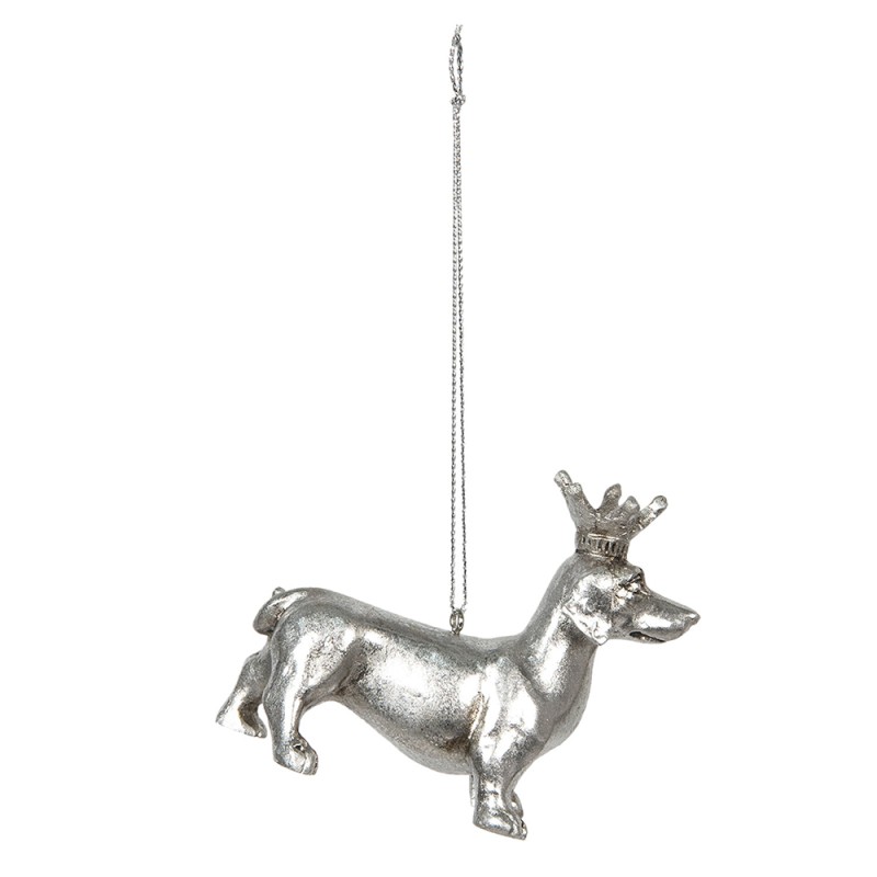 Clayre & Eef Christmas Ornament Dog 8x3x6 cm Silver colored Plastic
