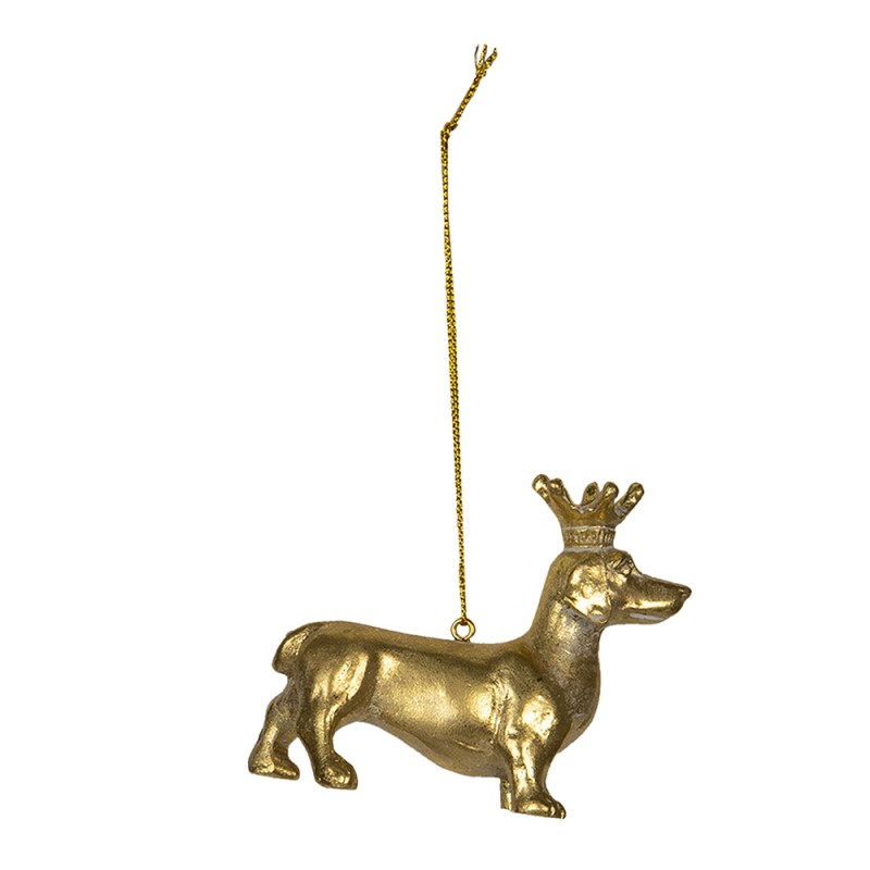 Clayre & Eef Weihnachtsanhänger Hund 8x3x6 cm Goldfarbig Kunststoff