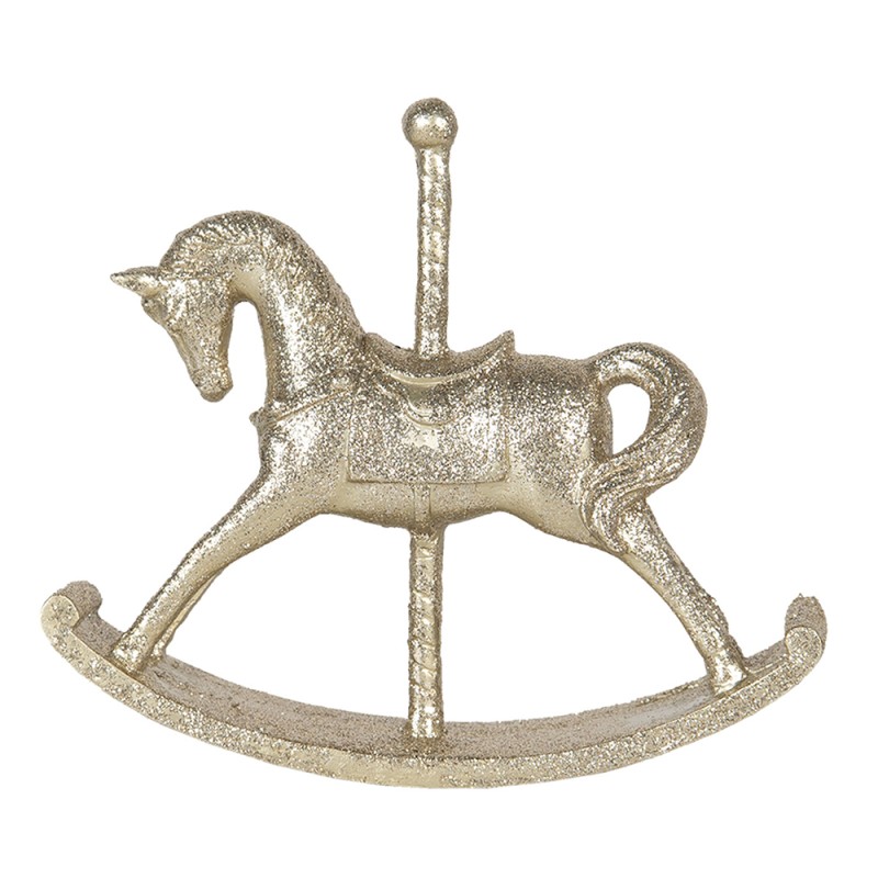 Clayre & Eef Weihnachtsanhänger Pferd 15x13 cm Goldfarbig Polyresin Rechteck