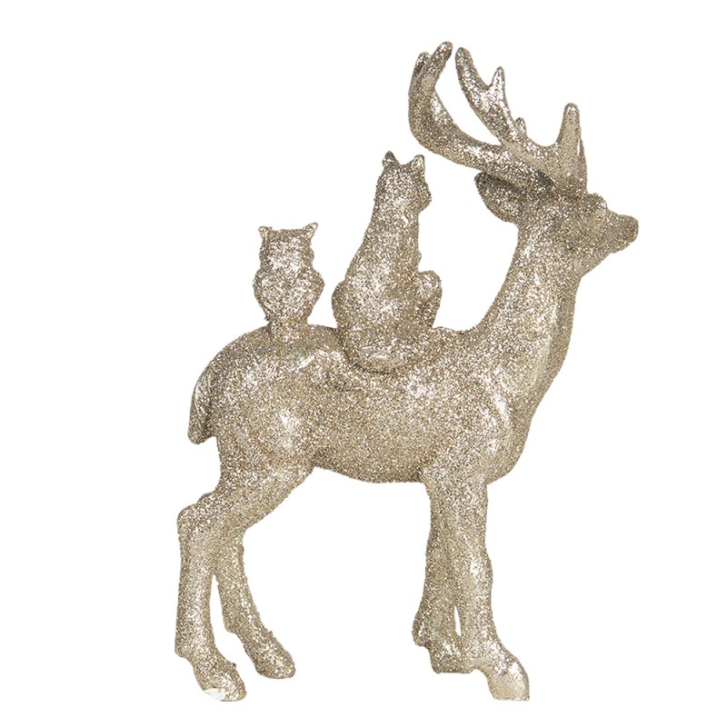 Clayre & Eef Kersthanger Hert 14x19 cm Goudkleurig Polyresin Rechthoek