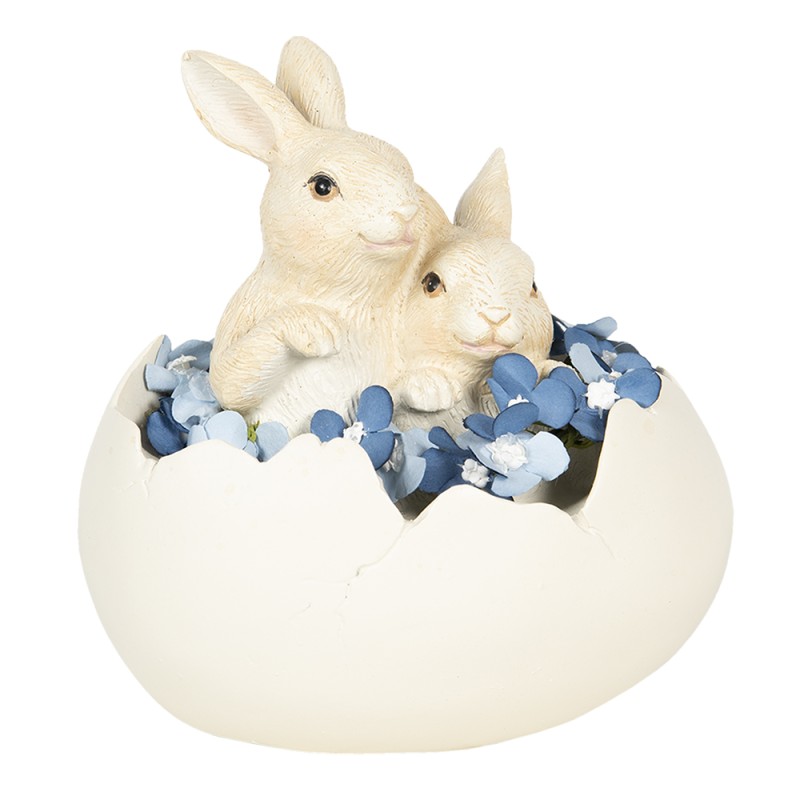 Clayre & Eef Figur Kaninchen 14x10x14 cm Weiß Polyresin Oval